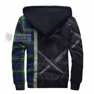Bannerman Tartan Sherpa Hoodie with Family Crest Cross Sword Thistle Celtic Vibes - Tartan Vibes Clothing