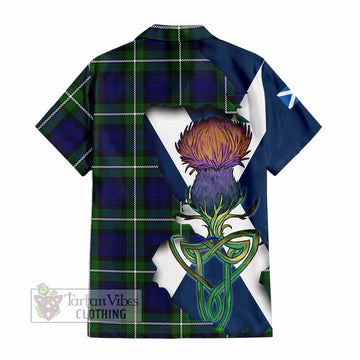 Tartan Vibes Clothing Bannerman Tartan Family Crest Short Sleeve Button Shirt Scottish Thistle Celtic Inspired