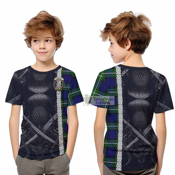 Bannerman Tartan Kid T-Shirt with Family Crest Cross Sword Thistle Celtic Vibes - Tartan Vibes Clothing