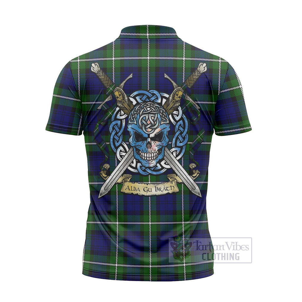 Bannerman Tartan Zipper Polo Shirt with Family Crest Celtic Skull Style - Tartan Vibes Clothing