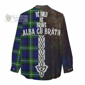 Bannerman Tartan Family Crest Women's Casual Shirt Alba Gu Brath Be Brave Lion Ancient Style - Tartan Vibes Clothing