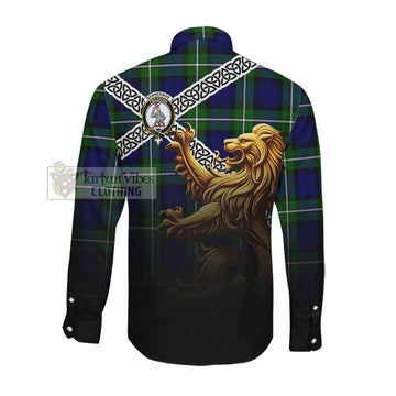 Bannerman Crest Tartan Long Sleeve Button Shirt with Golden Lion Emblem Celtic Style Men's Shirt - Tartan Vibes Clothing