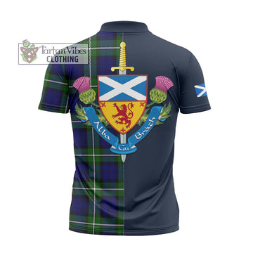 Bannerman Tartan Zipper Polo Shirt Alba with Scottish Lion Royal Arm Half Style - Tartan Vibes Clothing