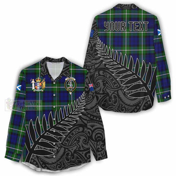 Bannerman Crest Tartan Women's Casual Shirt with New Zealand Silver Fern Half Style - Tartan Vibes Clothing