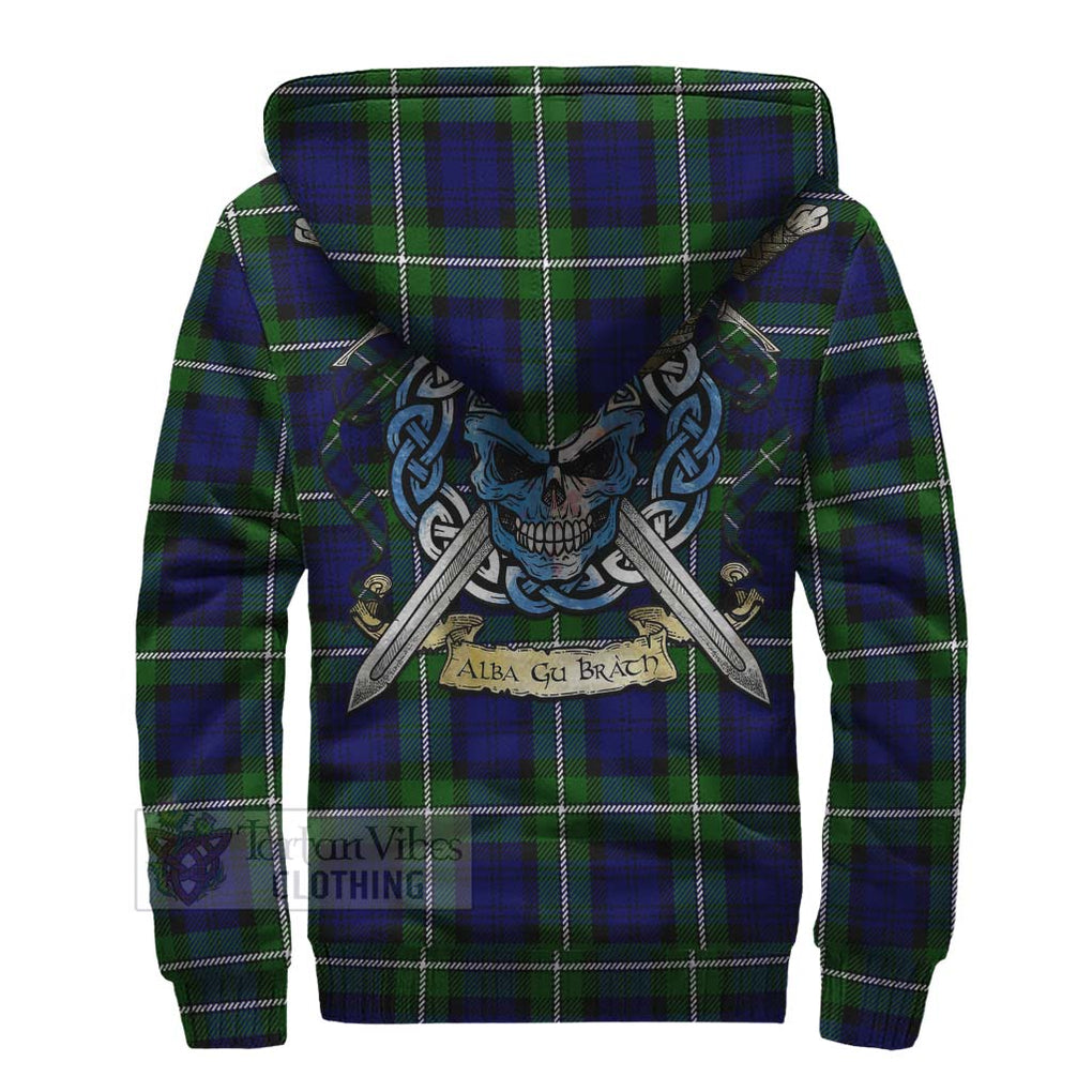Bannerman Tartan Sherpa Hoodie with Family Crest Celtic Skull Style - Tartan Vibes Clothing