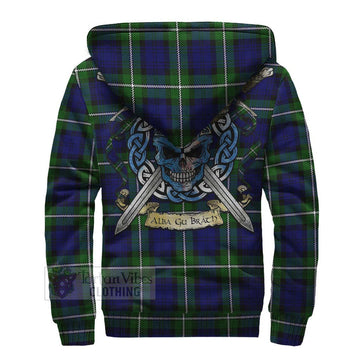 Bannerman Tartan Sherpa Hoodie with Family Crest Celtic Skull Style - Tartan Vibes Clothing