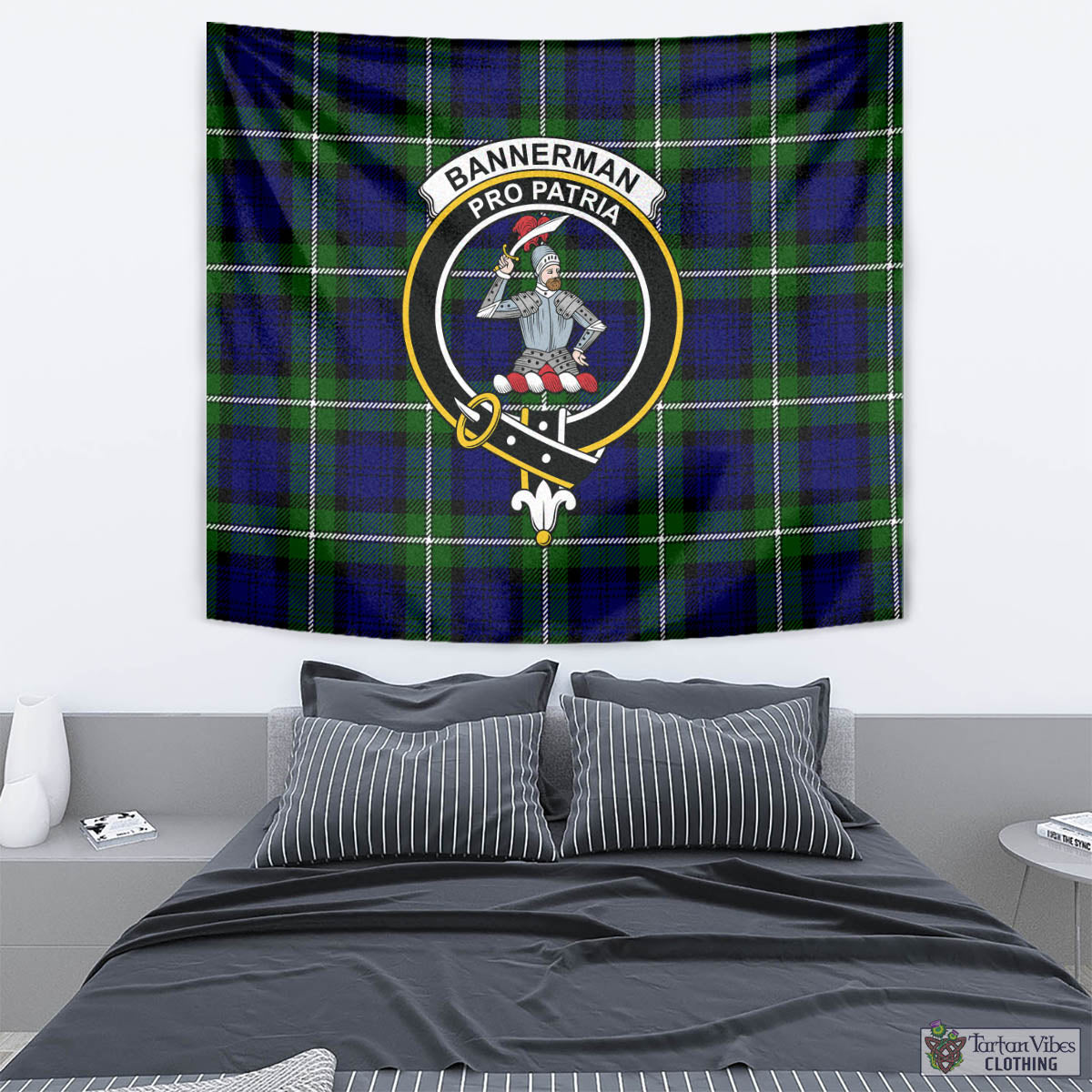 Tartan Vibes Clothing Bannerman Tartan Tapestry Wall Hanging and Home Decor for Room with Family Crest