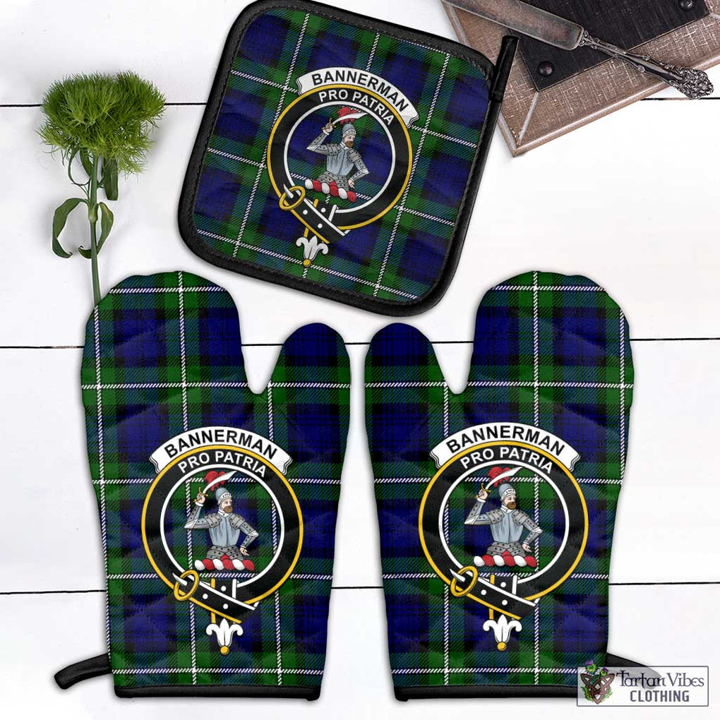 Bannerman Tartan Combo Oven Mitt & Pot-Holder with Family Crest Black - Tartan Vibes Clothing
