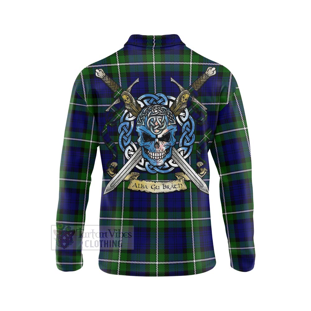 Bannerman Tartan Long Sleeve Polo Shirt with Family Crest Celtic Skull Style - Tartan Vibes Clothing