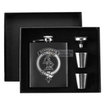 Bannerman Crest Hip Flask Set 7oz Black Stainless Steel with A Gift Box - 2D-tartanvibesclothing