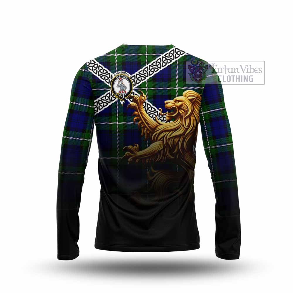 Bannerman Crest Tartan Long Sleeve T-Shirt with Golden Lion Emblem Celtic Style - Tartan Vibes Clothing
