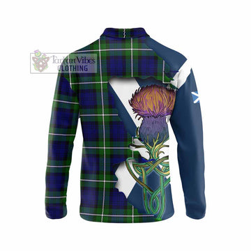 Tartan Vibes Clothing Bannerman Tartan Family Crest Long Sleeve Polo Shirt Scottish Thistle Celtic Inspired