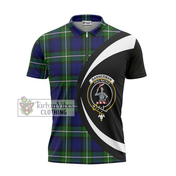 Bannerman Tartan Zipper Polo Shirt with Family Crest Circle Style - Tartan Vibes Clothing