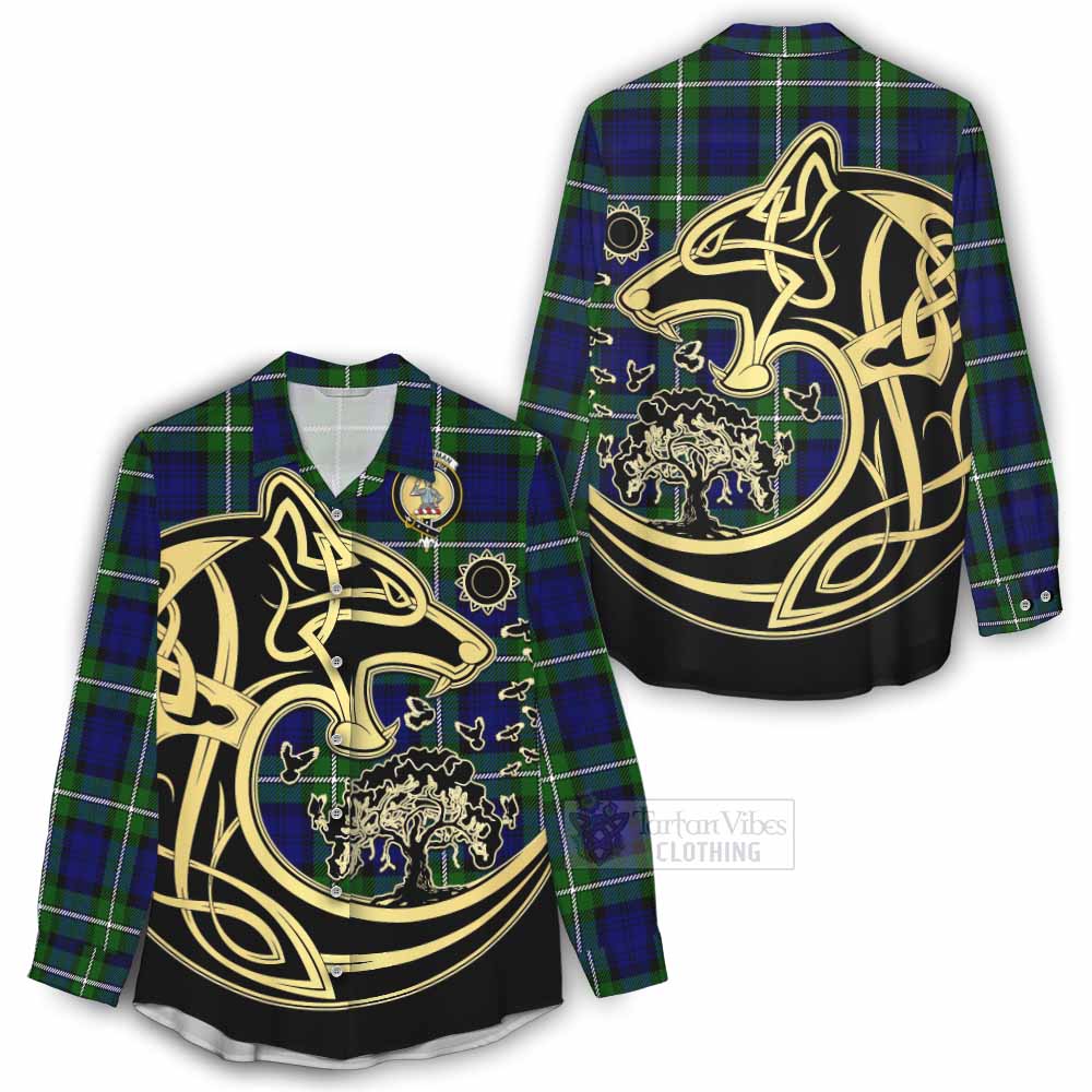Bannerman Tartan Women's Casual Shirt with Family Crest Celtic Wolf Style - Tartan Vibes Clothing