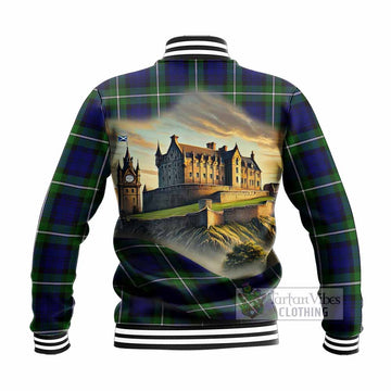 Bannerman Tartan Family Crest Baseball Jacket with Scottish Ancient Castle Style - Tartan Vibes Clothing