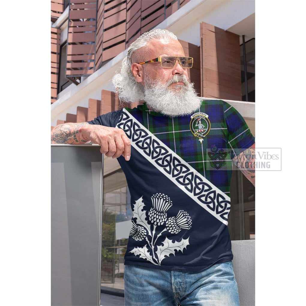 Bannerman Tartan Cotton T-shirt Featuring Thistle and Scotland Map Men's Shirt - Tartan Vibes Clothing