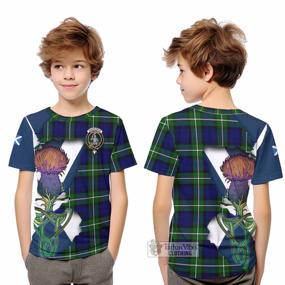 Tartan Vibes Clothing Bannerman Tartan Family Crest Kid T-Shirt Scottish Thistle Celtic Inspired