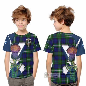 Tartan Vibes Clothing Bannerman Tartan Family Crest Kid T-Shirt Scottish Thistle Celtic Inspired