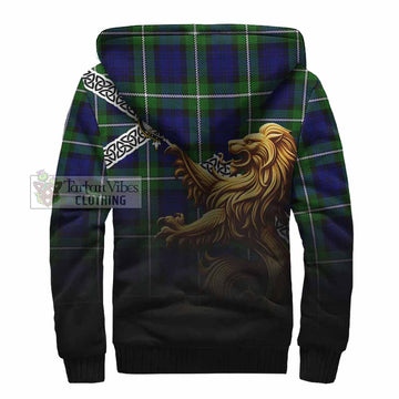 Bannerman Crest Tartan Sherpa Hoodie with Golden Lion Emblem Celtic Style - Tartan Vibes Clothing