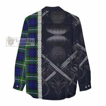 Bannerman Tartan Women's Casual Shirt with Family Crest Cross Sword Thistle Celtic Vibes - Tartan Vibes Clothing