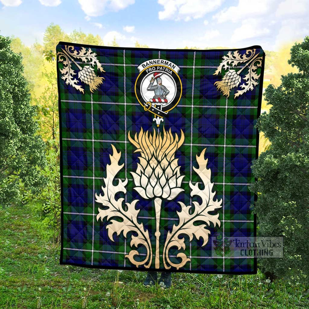 Bannerman Tartan Quilt with Family Crest and Golden Thistle Style - Tartan Vibes Clothing