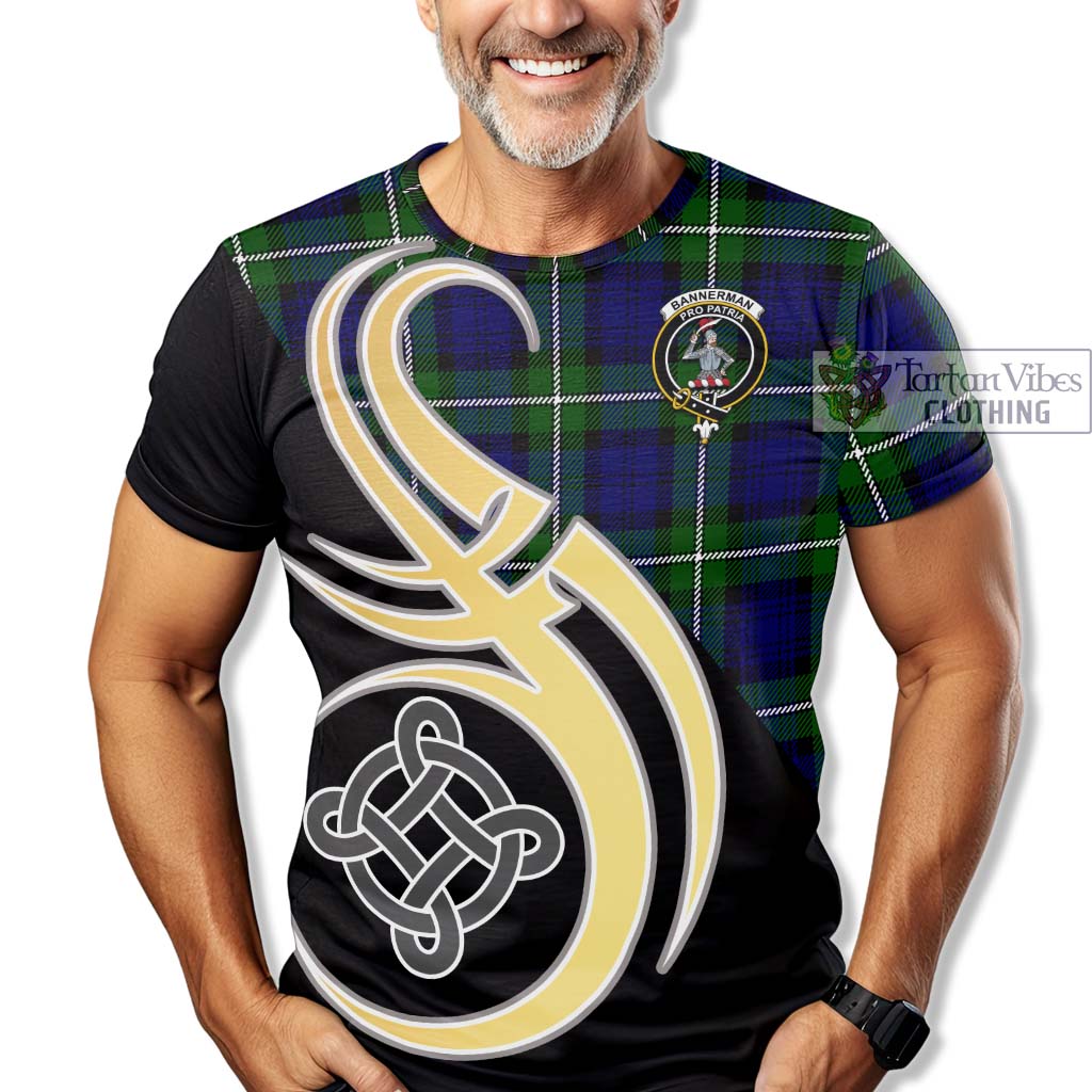 Bannerman Tartan T-Shirt with Family Crest and Celtic Symbol Style - Tartan Vibes Clothing