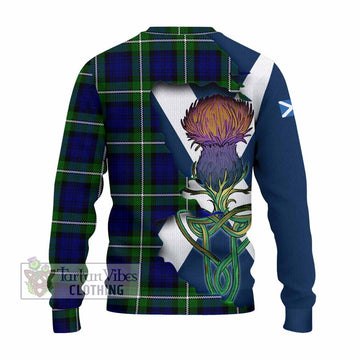 Tartan Vibes Clothing Bannerman Tartan Family Crest Knitted Sweater Scottish Thistle Celtic Inspired