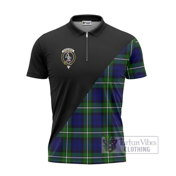 Bannerman Tartan Zipper Polo Shirt with Family Crest and Military Logo Style - Tartan Vibes Clothing
