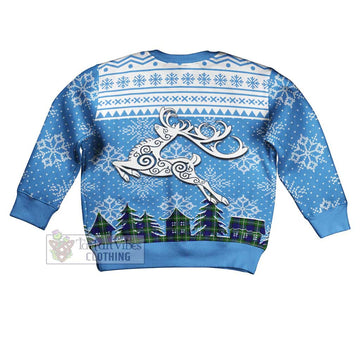 Bannerman Clan Christmas Kid Ugly Sweater with Tartan and Celtic Reindeer Style - Tartan Vibes Clothing