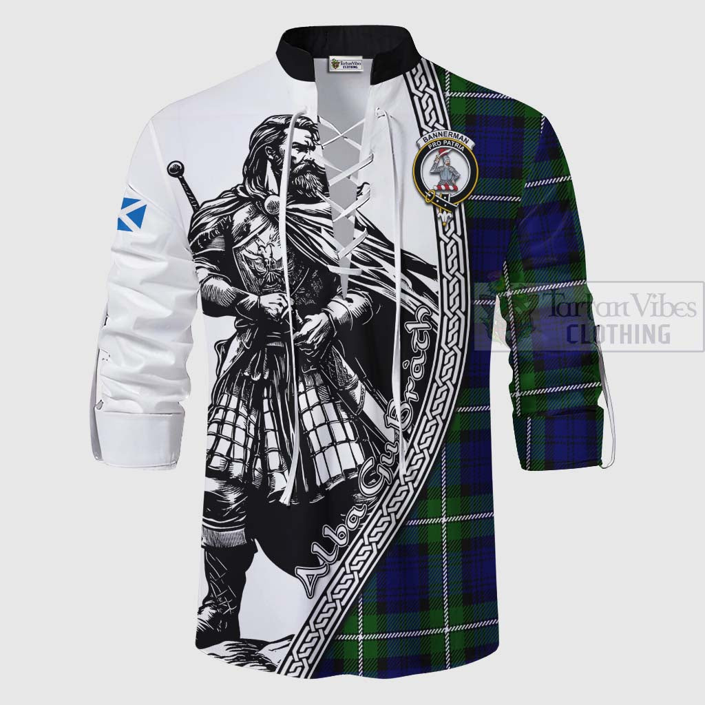 Bannerman Tartan Clan Crest Ghillie Kilt Shirt with Highlander Warrior Celtic Style - Tartan Vibes Clothing