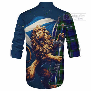 Bannerman Tartan Family Crest Ghillie Kilt Shirt with Scottish Majestic Lion - Tartan Vibes Clothing