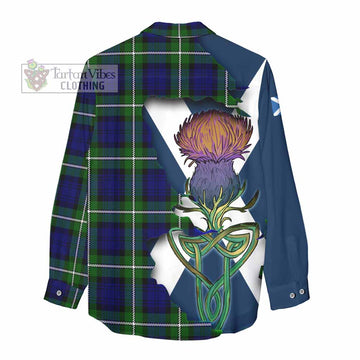 Tartan Vibes Clothing Bannerman Tartan Family Crest Women's Casual Shirt Scottish Thistle Celtic Inspired