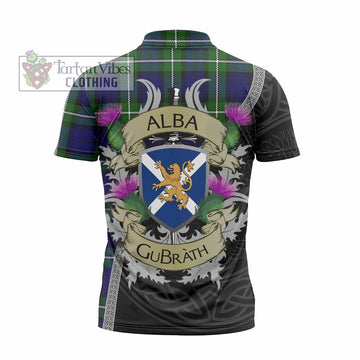 Bannerman Tartan Family Crest Zipper Polo Shirt Lion Rampant Royal Thistle Shield Celtic Inspired - Tartan Vibes Clothing