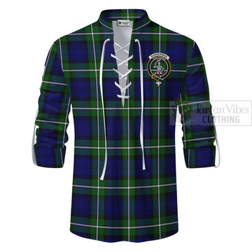 Bannerman Tartan Ghillie Kilt Shirt with Family Crest Celtic Skull Style - Tartan Vibes Clothing