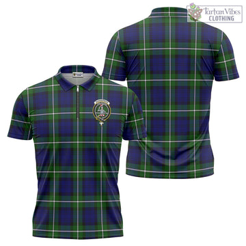 Bannerman Tartan Zipper Polo Shirt with Family Crest - Tartan Vibes Clothing