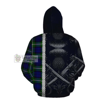 Bannerman Tartan Cotton Hoodie with Family Crest Cross Sword Thistle Celtic Vibes Pullover Hoodie - Tartan Vibes Clothing