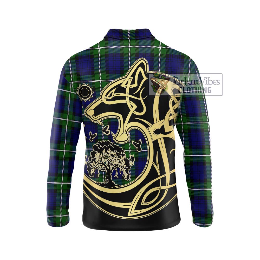 Bannerman Tartan Long Sleeve Polo Shirt with Family Crest Celtic Wolf Style - Tartan Vibes Clothing