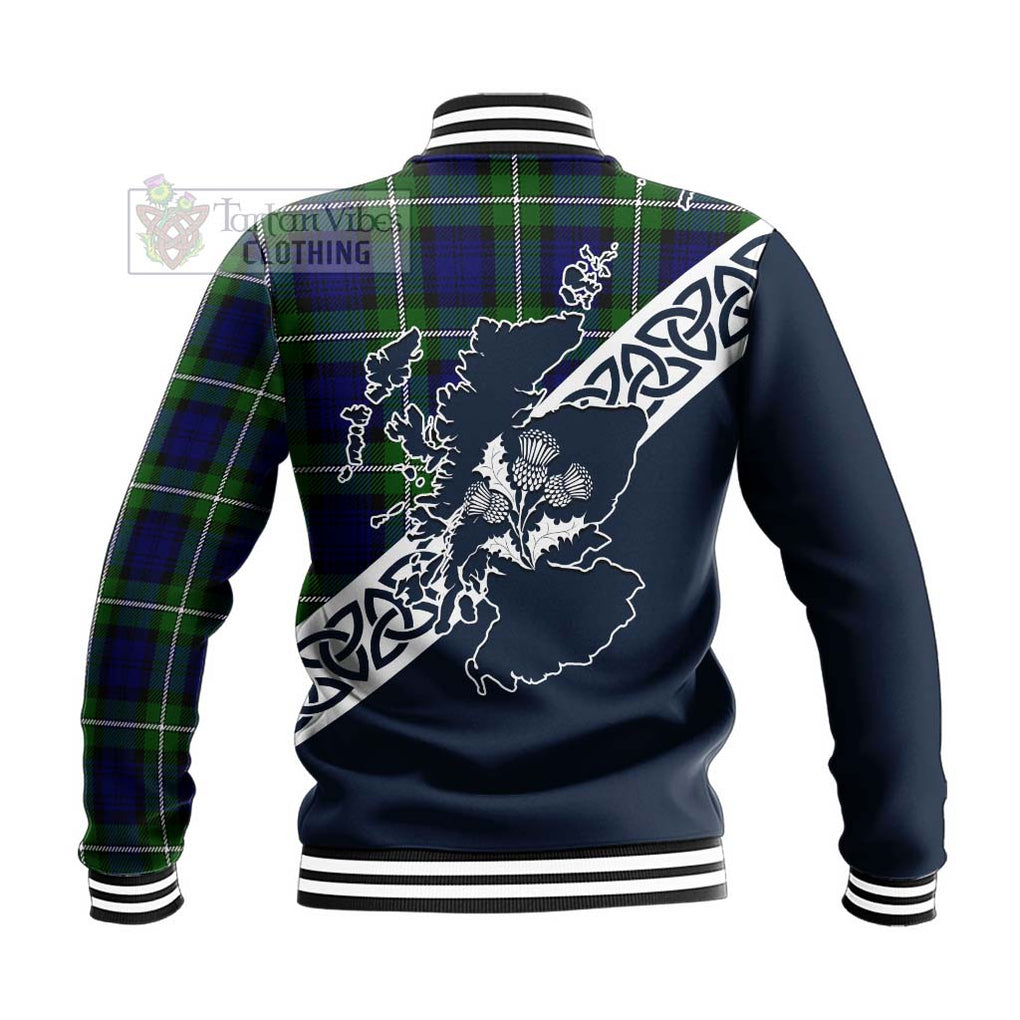 Bannerman Tartan Baseball Jacket Featuring Thistle and Scotland Map - Tartan Vibes Clothing