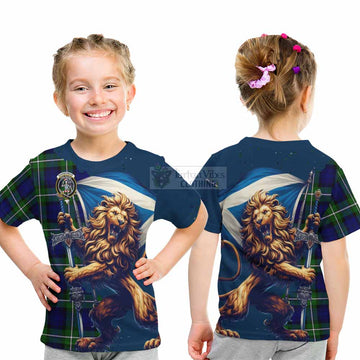Bannerman Tartan Family Crest Kid T-Shirt with Scottish Majestic Lion - Tartan Vibes Clothing