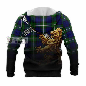 Bannerman Crest Tartan Knitted Hoodie with Golden Lion Emblem Celtic Style - Tartan Vibes Clothing