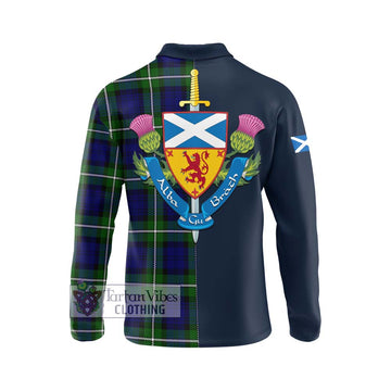 Bannerman Tartan Long Sleeve Polo Shirt Alba with Scottish Lion Royal Arm Half Style - Tartan Vibes Clothing