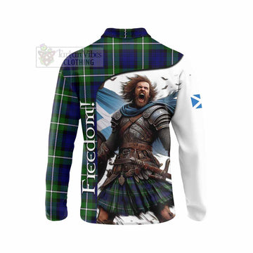 Bannerman Crest Tartan Long Sleeve Polo Shirt Inspired by the Freedom of Scottish Warrior - Tartan Vibes Clothing