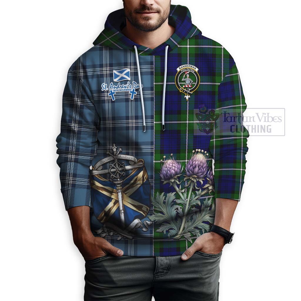 Bannerman Tartan Hoodie Happy St. Andrew's Day Half Tartan Style - Tartan Vibes Clothing