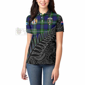 Bannerman Crest Tartan Women's Polo Shirt with New Zealand Silver Fern Half Style - Tartan Vibes Clothing