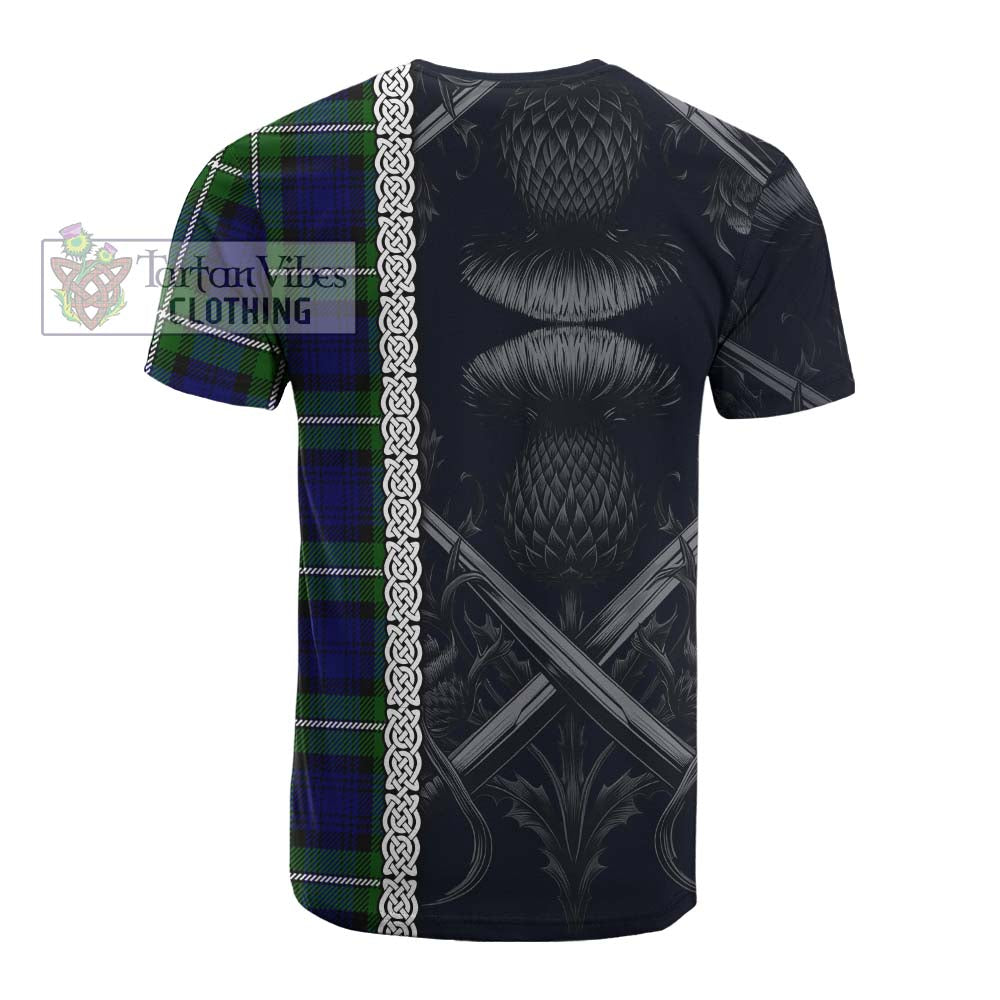 Tartan Vibes Clothing Bannerman Tartan Cotton T-shirt with Family Crest Cross Sword Thistle Celtic Vibes
