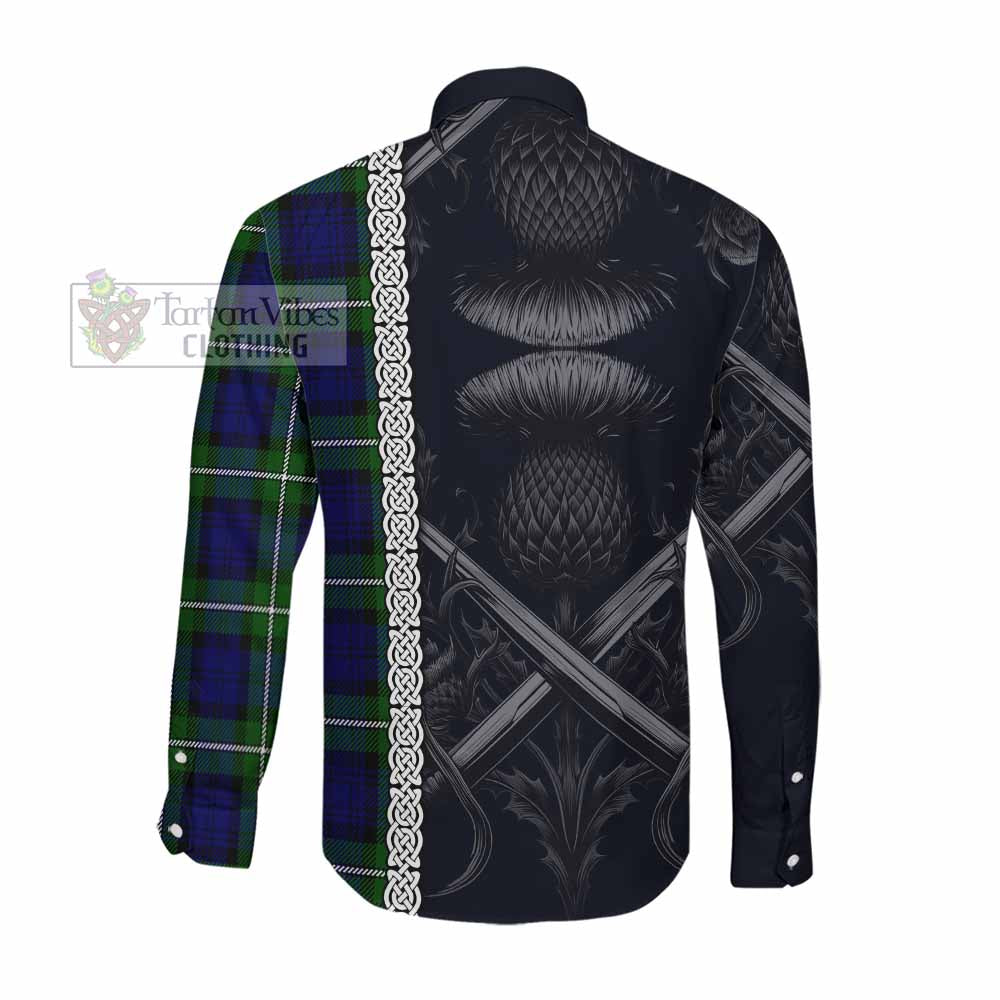Tartan Vibes Clothing Bannerman Tartan Long Sleeve Button Shirt with Family Crest Cross Sword Thistle Celtic Vibes