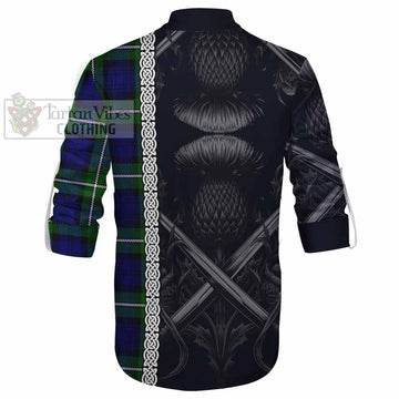 Bannerman Tartan Ghillie Kilt Shirt with Family Crest Cross Sword Thistle Celtic Vibes - Tartan Vibes Clothing