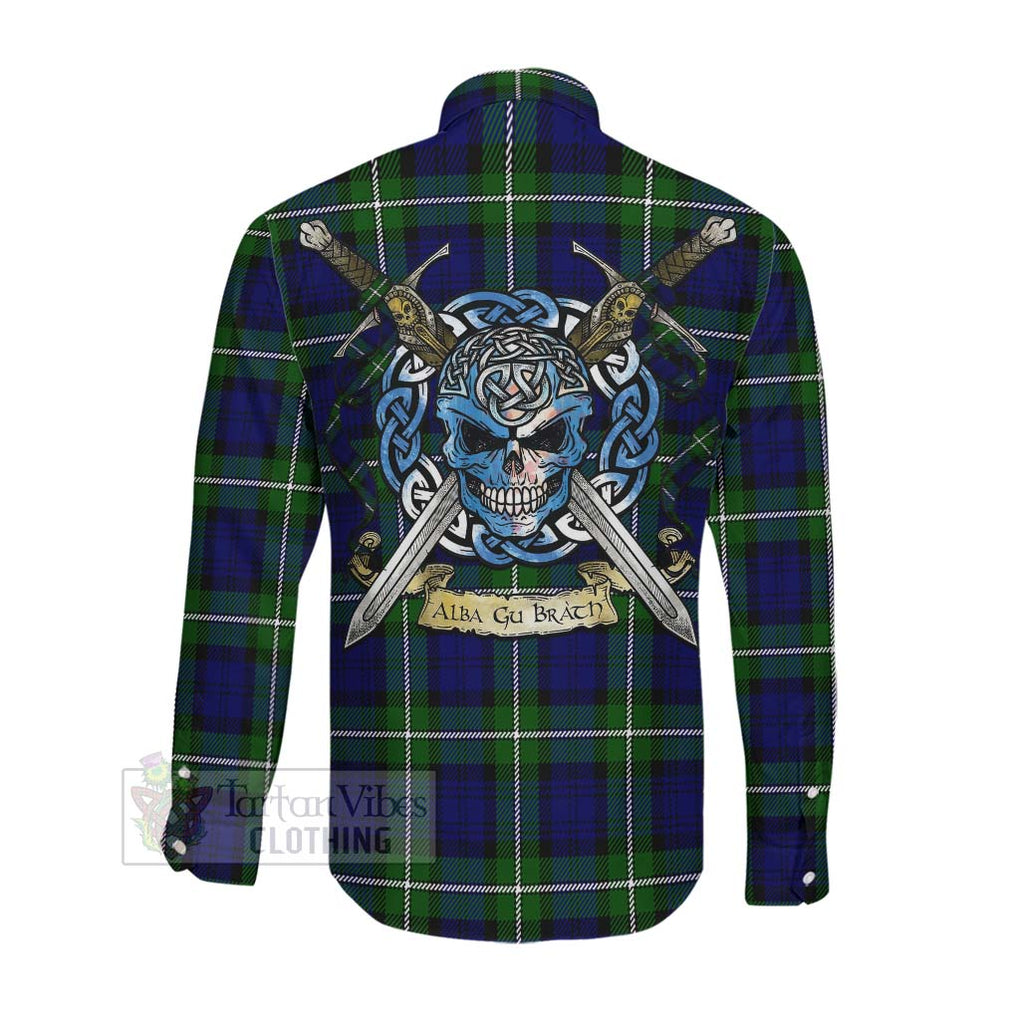 Bannerman Tartan Long Sleeve Button Shirt with Family Crest Celtic Skull Style Men's Shirt - Tartan Vibes Clothing