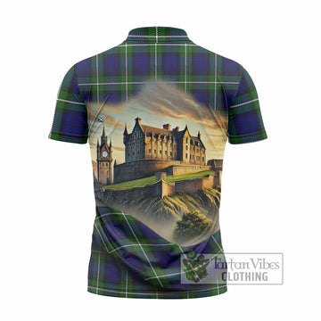Bannerman Tartan Family Crest Zipper Polo Shirt with Scottish Ancient Castle Style - Tartan Vibes Clothing