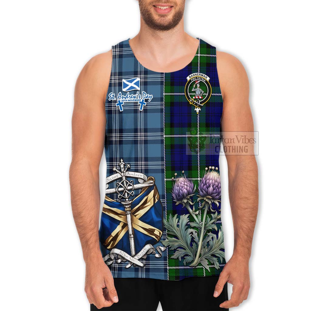 Bannerman Tartan Men's Tank Top Happy St. Andrew's Day Half Tartan Style - Tartan Vibes Clothing
